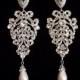 silver crystal earrings, wedding earrings, rhinestone & pearl earrings, bridal earrings, chandelier earrings, vintage wedding earings pearl