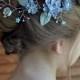 Blue flower crown, Blue Wedding hair vine, Bridal head piece, Hair vine head back, Bride crown blue, Wedding floral pearl crown romantic