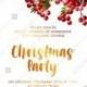 Merry Christmas party invitation red berries fir pine branch wreath light garland