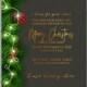 Christmas Party Invitation vector template fir wreath pine branches red berry lights garland thank you card