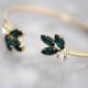 Emerald Bracelet, Emerald Bridal Bracelet, Swarovski Crystal Cuff Bracelet, Gold Leaf Bracelet, Emerald Green Bracelet, Open Bangle Bracelet