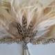 Great Gatsby Bridal headpiece, 1920s Glamorous Hollywood Wedding Fascinator Beige Peacock Ostrich feathers, Rhinestones Art Deco Flapper