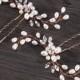Dainty rose gold or silver crystal and pearl bridal hairpins. Elegant wedding hair clips. White ivory clear zirconia bridal hair barrette