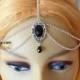 Gothic Victorian Mourning Headpiece, Jet Black and Silver Boho Goth Head Chain, Gothic Bride Wedding Headdress