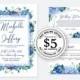 Wedding invitation blue hydrangea greenery digital card template free editable online on VECTOR.SALE