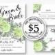 Wedding Invitation set green rose peony ranunculus watercolor greenery card template free editable online USD 5.00 on VECTOR.SALE