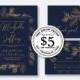 Wedding Invitation set navy blue gold foil floral pampas grass card template editable online USD 5.00 on VECTOR.SALE