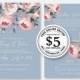 Wedding Invitation set blush pink peony on blue background greenery digital card template free editable online USD 5.00 on VECTOR.SALE