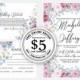 Wedding Invitation set watercolor pink marsala peony blue hydrangea greenery digital card template free editable online USD 5.00 VECTOR.SALE