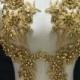 Heavily Gold Rhinestone Applique Golden Crystal Beaded Patches Sparkling Accents for Party Costumes Prom Gown