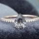Black Quartz Rutilated engagement ring vintage Rose Gold engagement ring for women pear shaped cut Diamond wedding Bridal Anniversary gift