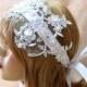 White Lace Wedding Headband, headpiece tiara crown Bride Wedding Gown Lace, Fascinator, Wedding Belt, Rhinestone Embroidered Lace Hairband