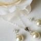 Pearl Sterling Silver Bridal Jewelry Set, Swarovski 8mm Ivory Pearl Earrings&Necklace Set, Pearl Dainty Wedding Jewelry Set, Bridal Jewelry