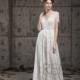 Wedding Dress Boho Lace Bridal Dress Off White Short Sleeve  Illusion V Neck Wedding Dresses (LW207)