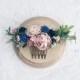 Blush pink and navy blue head piece, Bridesmaids hair pieces blush and greenery headpiece, floral hair piece, pale pink hair clip, bridal