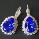 Blue Crystal Halo Earrings, Cobalt Blue Leverbacks, Swarovski Majestic Blue Earrings, Sapphire Earrings, Wedding Jewelry, Bridal Party Gift