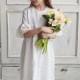 White flower girl dress with bell sleeves, white summer dress, linen dress for girls, toddler wedding dress, washed linen girl dress