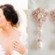 Rose Gold Wedding Earrings, Crystal Bridal Earrings, Swarovski Pearl Drop Dangle Earrings, Vintage Style Ribbon Bow Stud Earrings, JOLENE