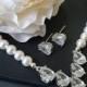 Pearl Bridal Jewelry Set, Swarovski White Pearl Earrings&Necklace Set, Wedding Pearl Silver Jewelry, White Pearl Jewelry, Bridal Party Gift