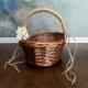 Rustic flower girl oval basket, burlap cord sola flower, ivory brown simple rustic woodland wedding