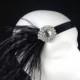 Black gatsby headpiece, Art deco feather headband, Flapper hair piece. GG-002