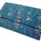 Blue silk clutch bag, Envelope handbag, Statement evening wedding bag, Embroidety purse, BT-001