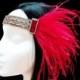 Red and gold flapper headpiece. Gatsby wedding.