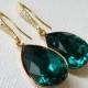 Emerald Gold Crystal Earrings, Swarovski Emerald Teardrop Earrings, Wedding Jewelry, Bridal Jewelry, Green Dangle Earrings Bridal Party Gift