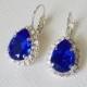 Blue Crystal Halo Earrings, Cobalt Blue Leverbacks, Swarovski Majestic Blue Earrings, Sapphire Earrings, Wedding Jewelry, Bridal Party Gift