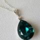 Emerald Crystal Necklace, Green Silver Teardrop Necklace, Swarovski Emerald Pendant Wedding Jewelry Bridal Emerald Jewelry Bridal Party Gift