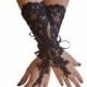 Beaded, black gothic gloves, burlesque, fingerless gloves, fingerloop glove, gothic arm warmers, black lace glove, lace glove, long gloves