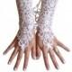 ivory Wedding gloves, bridal lace fingerless, french lace, arm warmers, mittens, cuff, gauntlets, fingerloop, Long lace glove, rustic, prom
