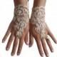 cappuccino Wedding gloves beaded pearl bridal gloves fingerless lace gloves cappuccino gloves french