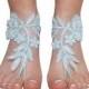 Aqua blue beach wedding barefoot sandals, bridal shoes, bridesmaid gift, beac wedding, lace bangle, lace ankle, beaded barefoot sandal