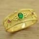 Etruscan Ring, Byzantine Ring, Rubies Emerald Ring , Silver Ring, 22K Gold Plated Ring, Greek Art Ring, Greek Jewelry