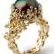 CORAL Black Pearl Ring Band, Black Pearl Engagement Ring,  Unique Pearl Engagement Ring Gold, 14k Gold Pearl Ring, Organic Pearl Ring