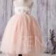 Peach Flower Girl Dress Junior Bridesmaid Dress Illusion Tulle Tutu Puffy Dress High Low Toddler Dress Sequin Flower Baptism Dress(FK277)