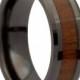 8MM Black Ceramic Wedding Ring Natural Acacia Koa Wood Inlay Comfort Fit