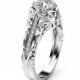 Floral Diamonds Engagement Ring 14K White Gold Ring Moissanite Floral Ring