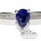 Blue Natural Ceylon Sapphire ring-14kt White Gold 2tcw Pear Cut-74 Round brilliant Diamonds