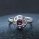 Pink Sapphire and Rhodolite Garnet Engagement Ring in Silver - Rhodolite Garnet and Pink Sapphire Cluster Ring
