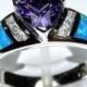 Trillion Cut Amethyst & Blue Fire Opal Inlay Genuine 925 Sterling Silver Ring size 6 - 9