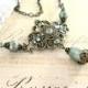 Sage Green Victorian Necklace - Antique Brass Antique Style Teardrop Necklace - Swarovski Pearl Sage Pearl Necklace - Sage Victorian Jewelry