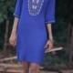 Royal Blue Embroidery Caftan Tunic dress, Fall Women Caftan Long sleeves dress, Boho Summer dress, loose Tribal Ethnic Dress