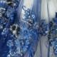 Royal Blue 3D Beaded Flower Lace Applique, Pearls Embroidered Bridal Applique for Dance Costumes, Wedding Gown Hem Accessories