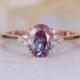 Vintage Alexandrite engagement ring rose gold oval engagement ring moissanite cluster ring wedding Bridal Jewelry Anniversary gift for women