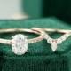 Unique Rose gold engagement ring for women Oval Moissanite engagement ring set vintage Half eternity Diamond wedding Bridal Anniversary gift