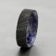 Lapis Lazuli ring Damascus steel flat band black wedding ring mens wedding band raw stone man woman size 3 to 16