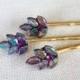 3 eggplant purple rhinestone leaf bobby pins, rustic wedding, amethyst, plum, woodland wedding, bridesmaid gift, vintage, hair jewelry