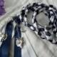 The wolf and the moon - hand fasting wedding cord - navy, silver, white with wolf and moon charms